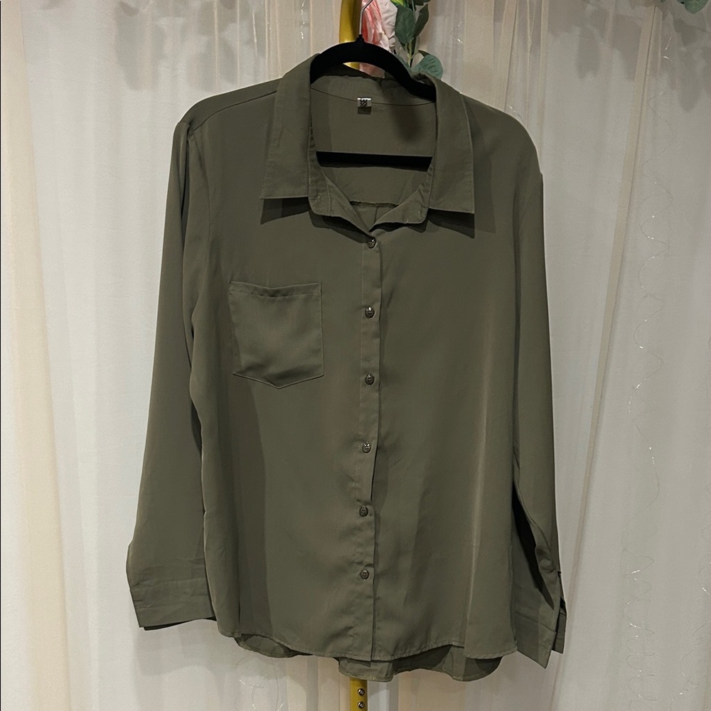 Aisew Elegant Olive Women's Button-Down Shirt